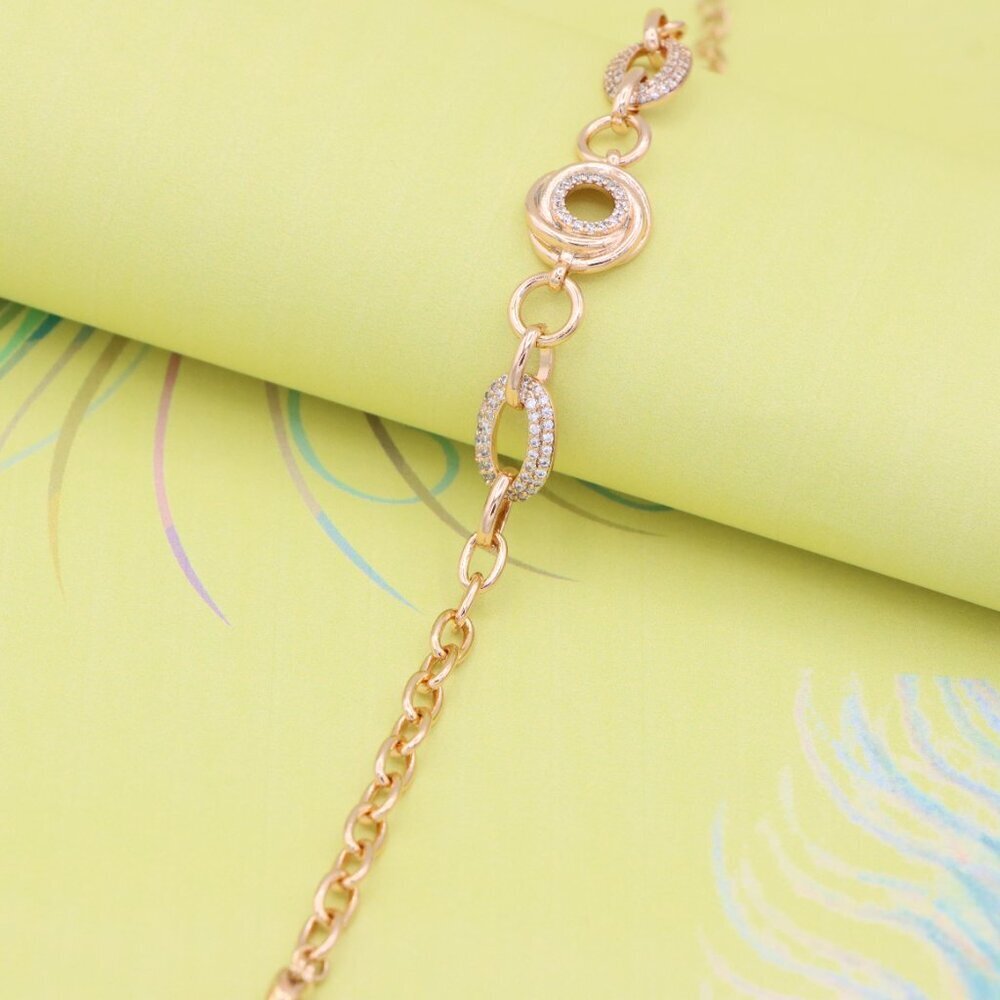 Rose Gold Textured Circle & Oval Link Bracelet with CZ, Adjustable Fit, XPBL0745